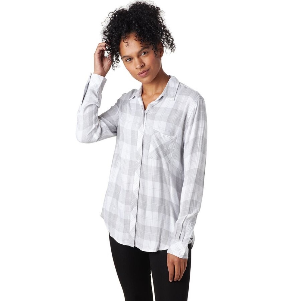 Rails Hunter Womens Plaid Button Up Shirt Size S Ivory/Silver Long Sleeve RARE